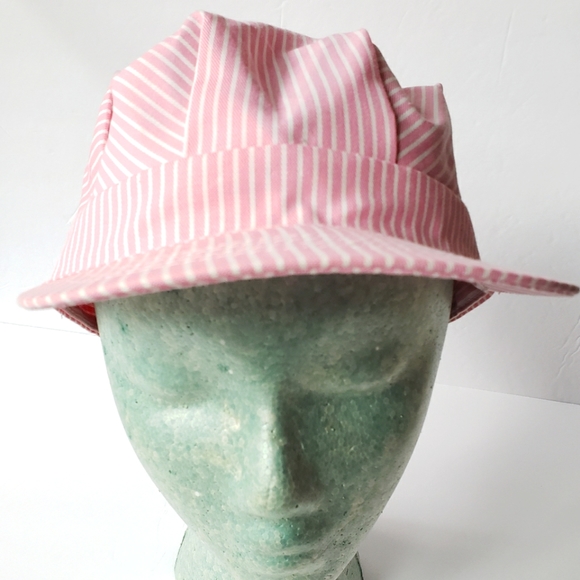 Striped Pale Pink Train Engineer Cap - Picture 2 of 8